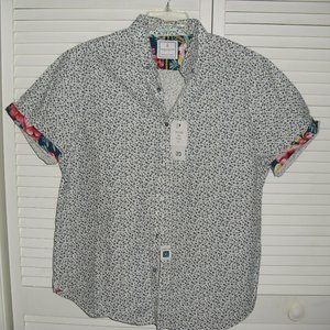 NWT DENIM & FLOWER SS MEN'S BUTTON FRONT SHIRT SZ XL BLUE FLORAL PRINT